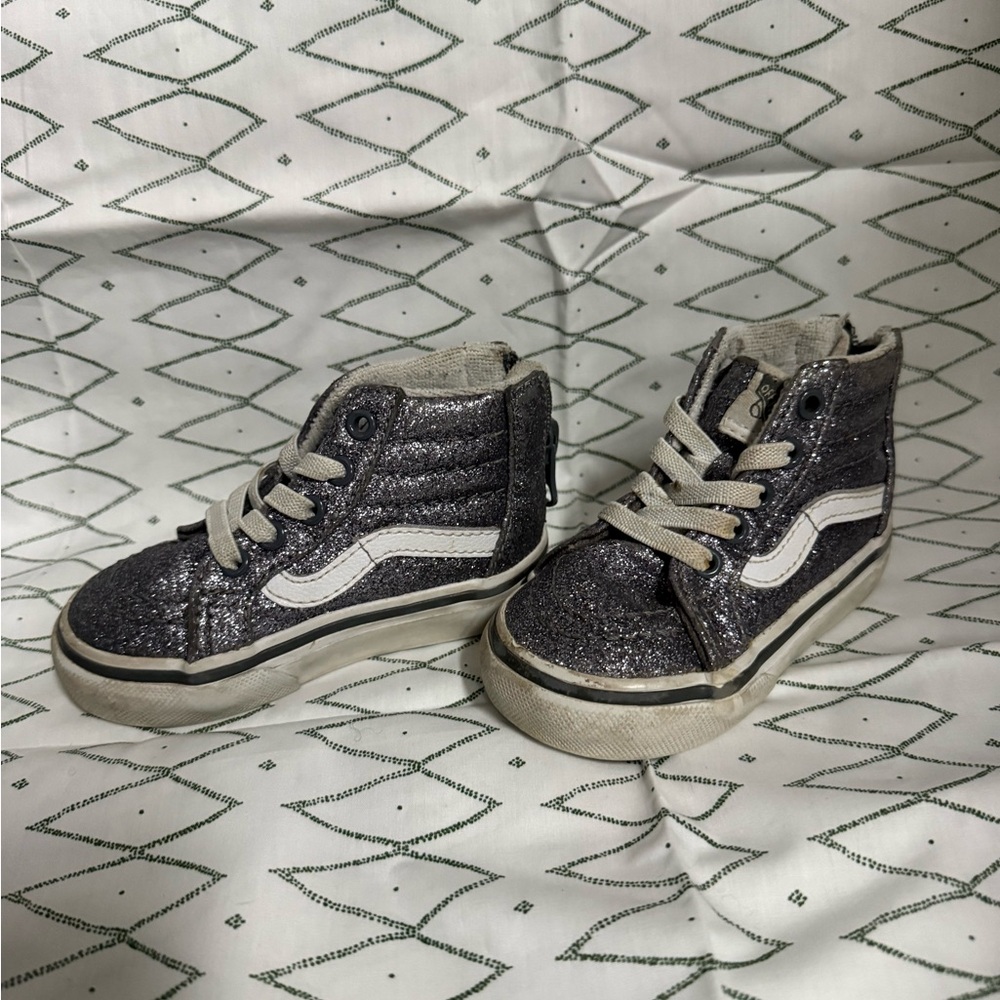 Vans Kids High-Top Glitter Sneakers in Dark Gray with White Stripe